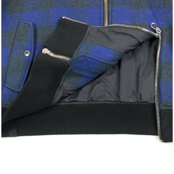 Mostly Heard Rarely Seen Mens XL Blue Black Plaid Zipper Bomber Jacket Coat - Picture 4 of 12